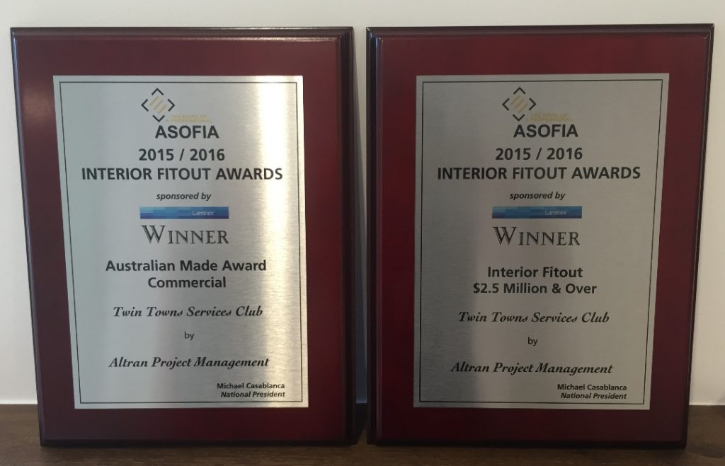 ASOFIA awards, Master flooring solutions, awards, Twin Towns Services Club, quality fitout, superior flooring solutions